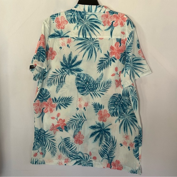 Reel Life 2XL Tropical Floral Hibiscus Button Down Shirt - Teal/Salmon - Picture 2 of 8